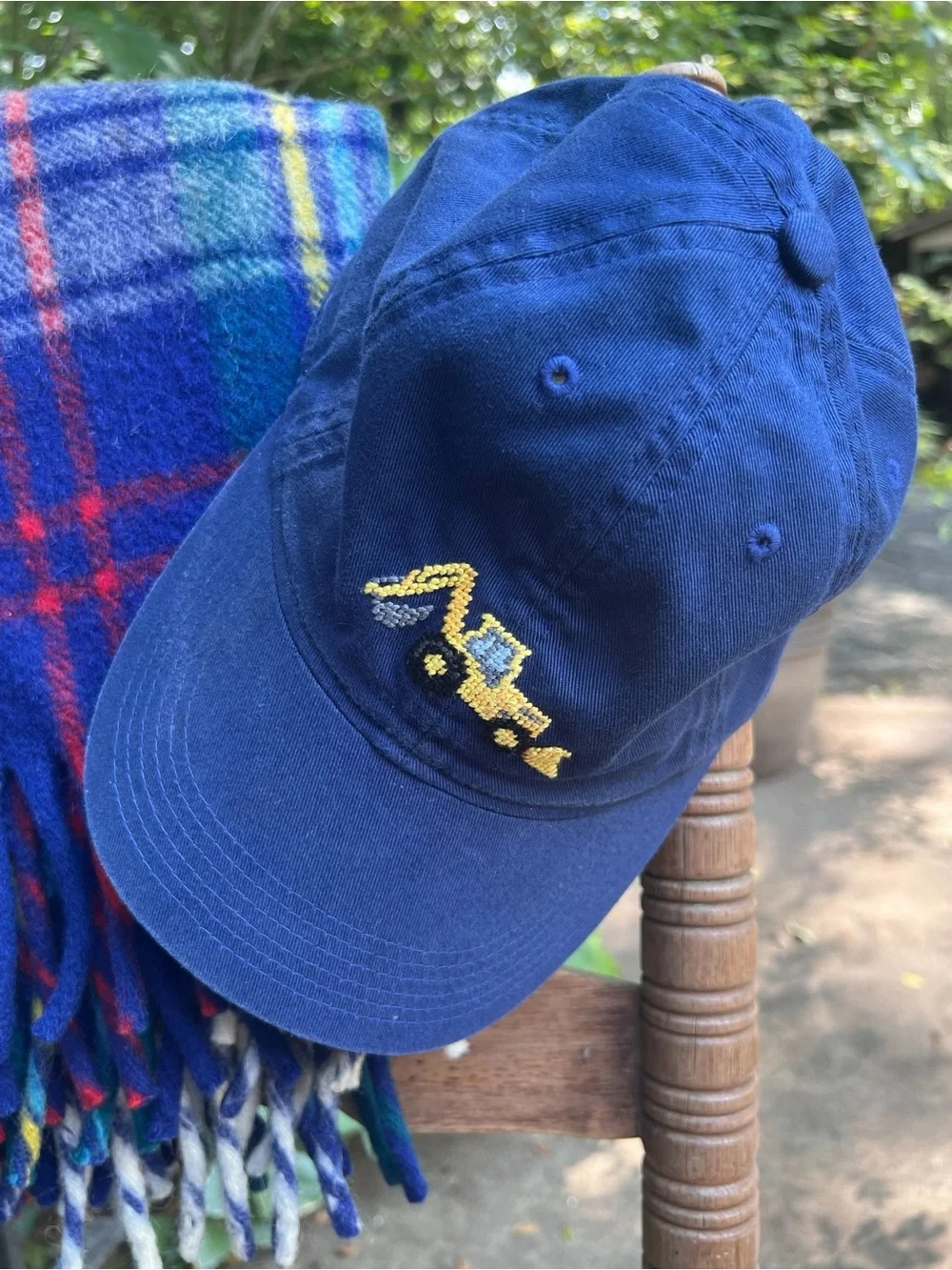 Smathers & Branson Kids Blue Strap Back Twill Hat Needlepoint Backhoe One Size